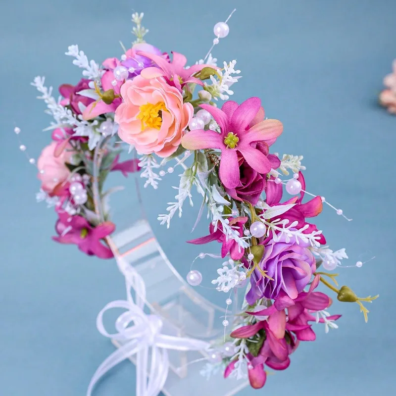 

1Pc Handmade Flower Wreath Bridal Headband With Beaded Flower Hair Comb Wedding Hair Accessories