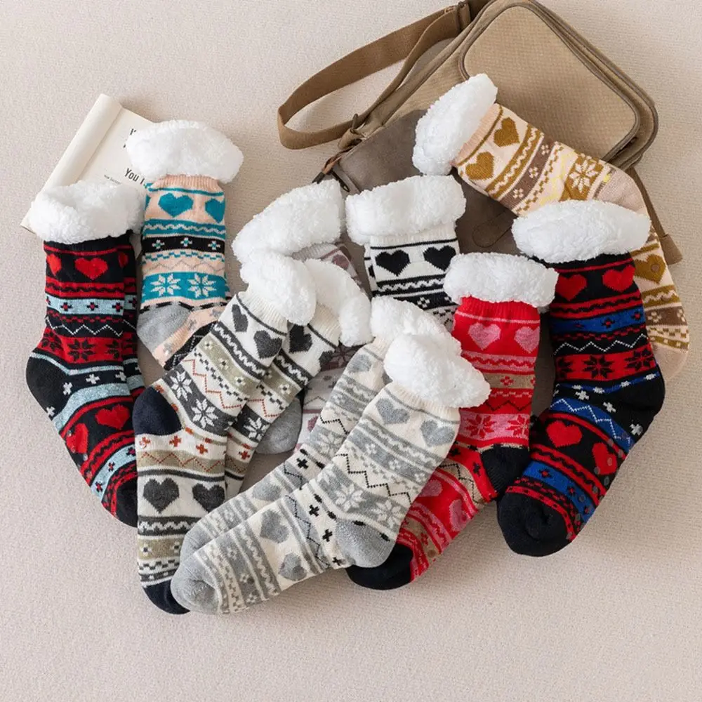 Anti-Slip Grip Fuzzy Slipper Socks Warm Thermal Lining Soft Thermal Winter Socks Cartoon Pattern Grip Slipper Socks For Women