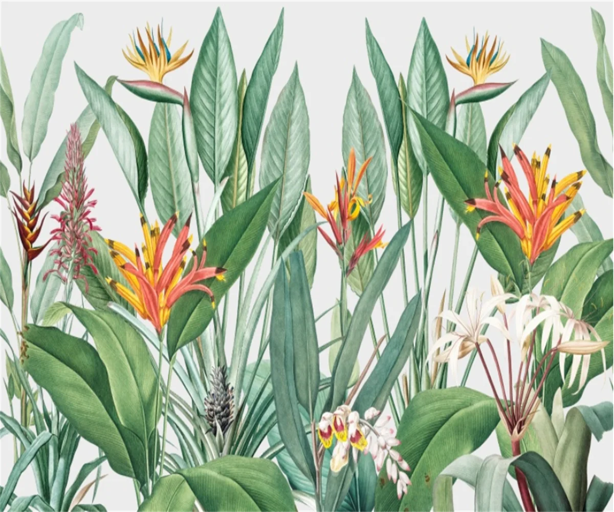 Custom murals wallpaper retro hand-painted plants rainforest leaves background wall photos home decor 3d wallpaper