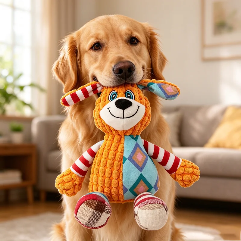 Dog Squeaky Toy Soft Plush Colorful Patchwork Bite Resistant Teeth Cleaning Interactive Boredom Buster for Small Dogs Puppies