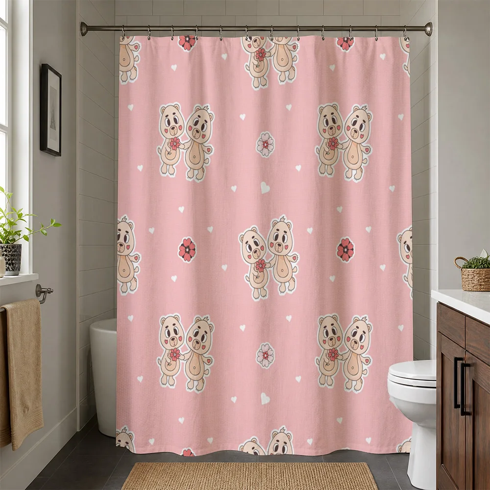 Waterproof Cute Pink Panda Shower Curtain Liner Bathroom Decor Kawaii Baby Animal Printed Shower Curtain for Kids Nursery Bath A