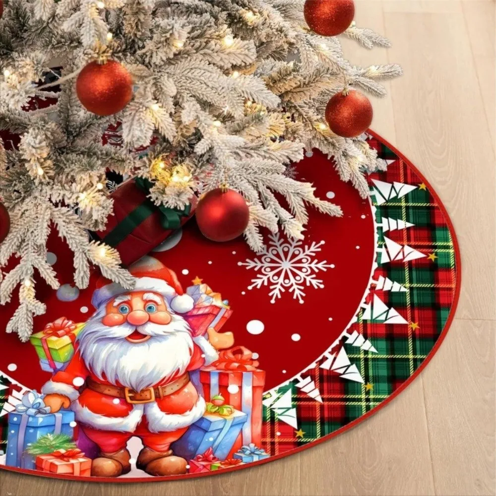 

Santa Claus Snowflakes Christmas Tree Skirt Flannel 35 inch Xmas Tree Skirt Collar Christmas Decoration Soft