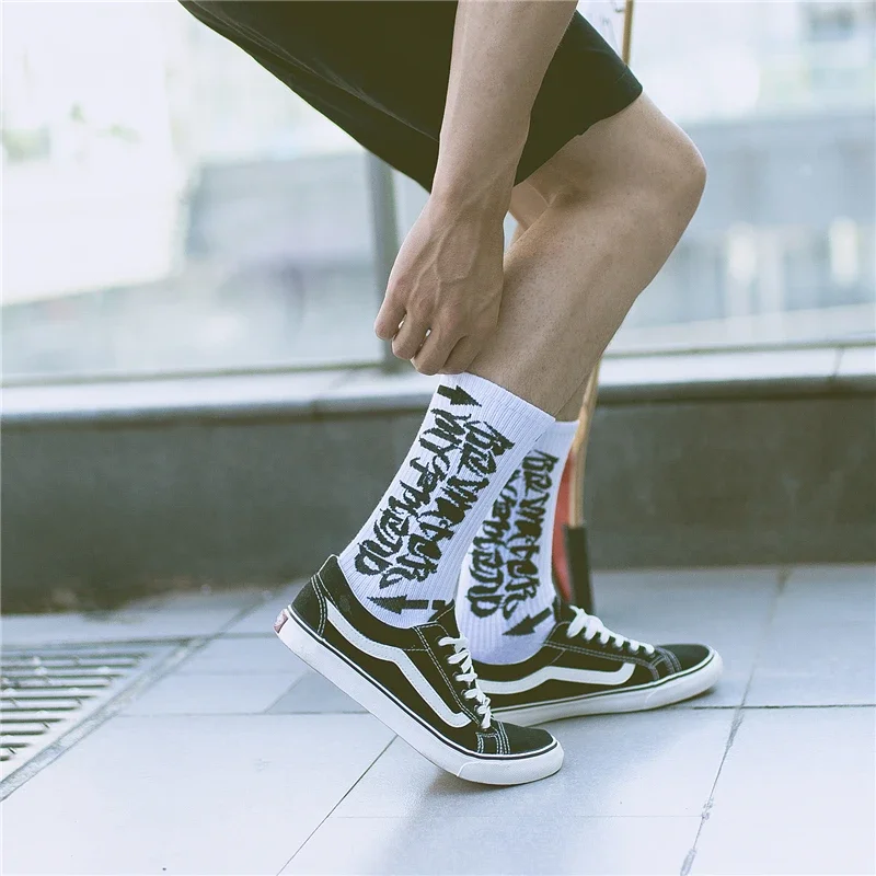 Calcetines de punto con palabras de Humor Harajuku para hombre, medias de Hip Hop, Skateboard callejero, Unisex, Happy Sokken EU 34-43, envío directo