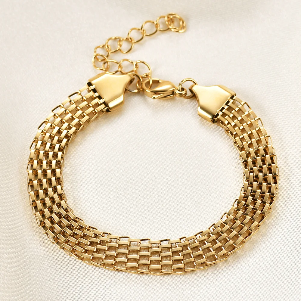 Einfache zweifarbige Twist breit gewebte Metall armband Edelstahl Mode Armband Valentinstag Geschenk