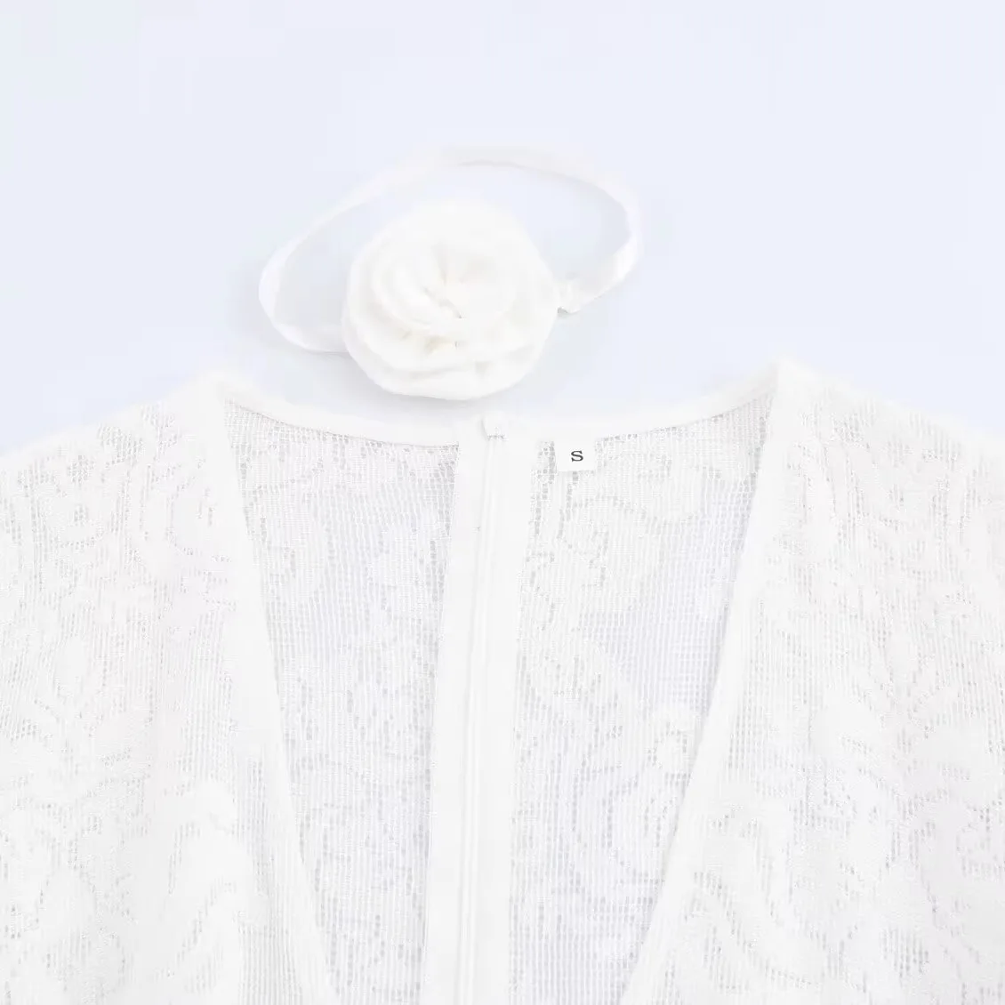 Faionable 3D Floral Ne Ring verziert V-Ne Dr Ele Damenbekleidung Design Polyesterfaser Long Sve Casual Dr