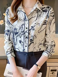 Modieus Bedrukte Damesshirts Dames Button-Down Blouses Lente Herfst Lange Mouw Shirts Tops Blusas Mujer