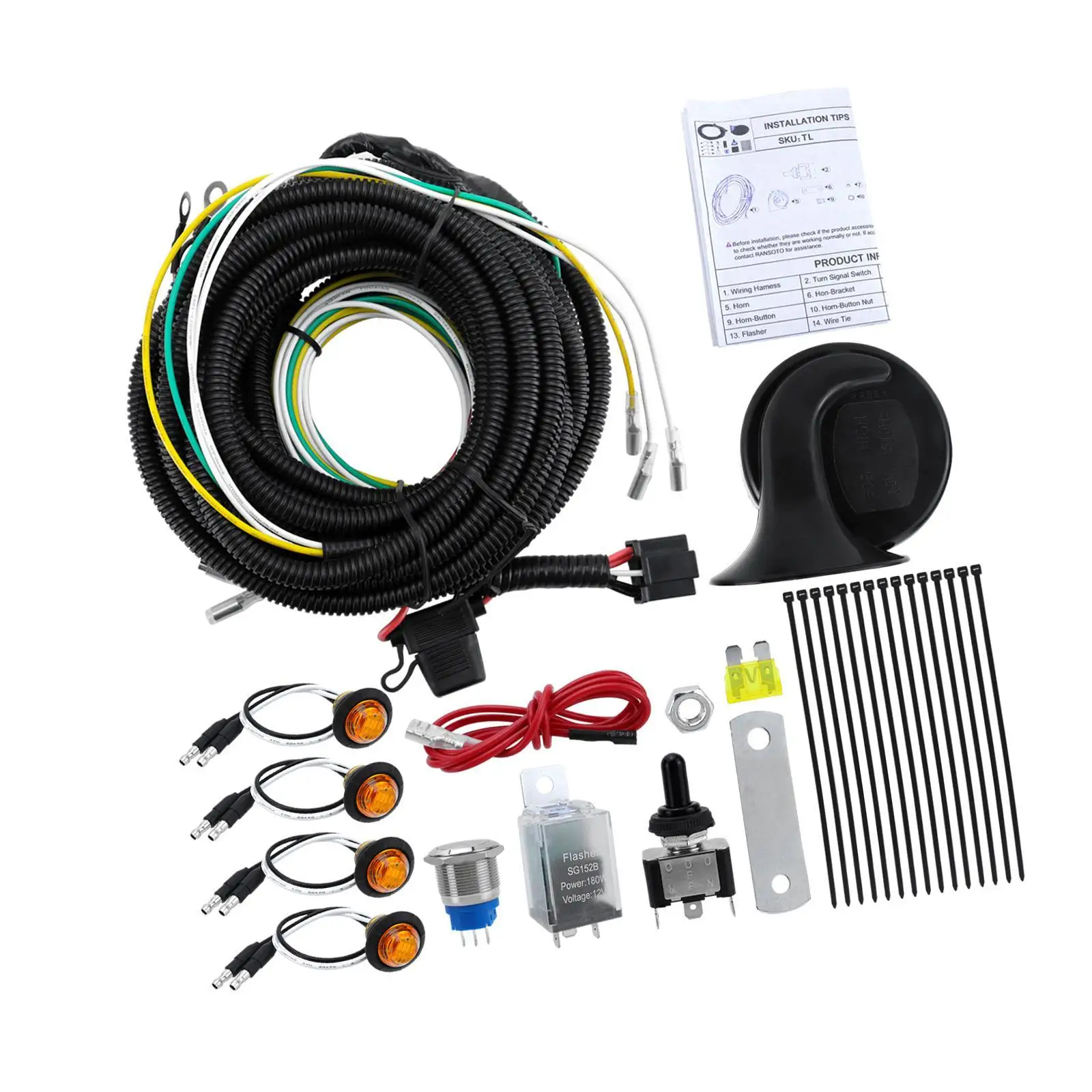 UTV ATV Blinker Kit Extended Wire Harness Color Coded Turn Signal Kit for Golf Cart Buggy Street Use