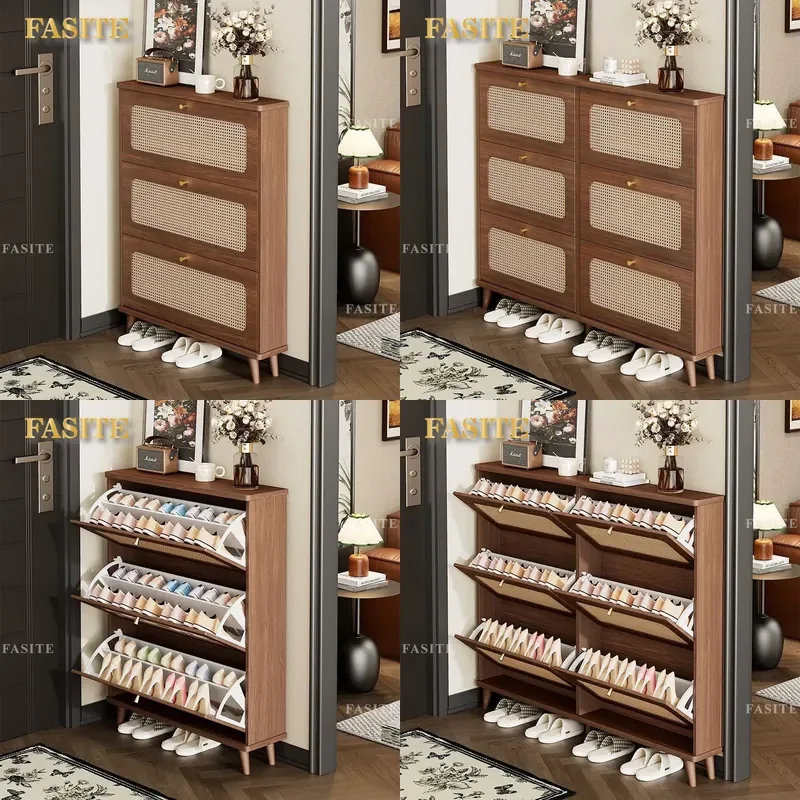 For Home New Chinese Style Ultra Thin Tipping Bucket Shoe Cabinet Indoor Entrance Storage Integrated Furniture 2026 Popular