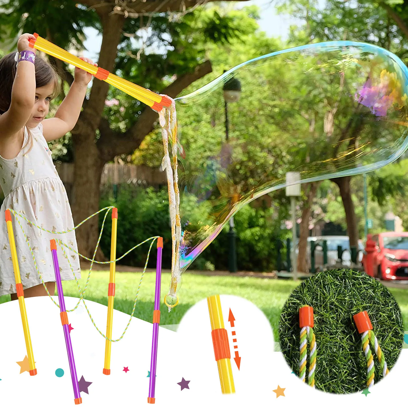 Corde à Bulles à Double Poteau, Accessoire de Scène, Jouet de Jardin en Plein Air, Grand Bâton, Outil Amusant pour Enfant