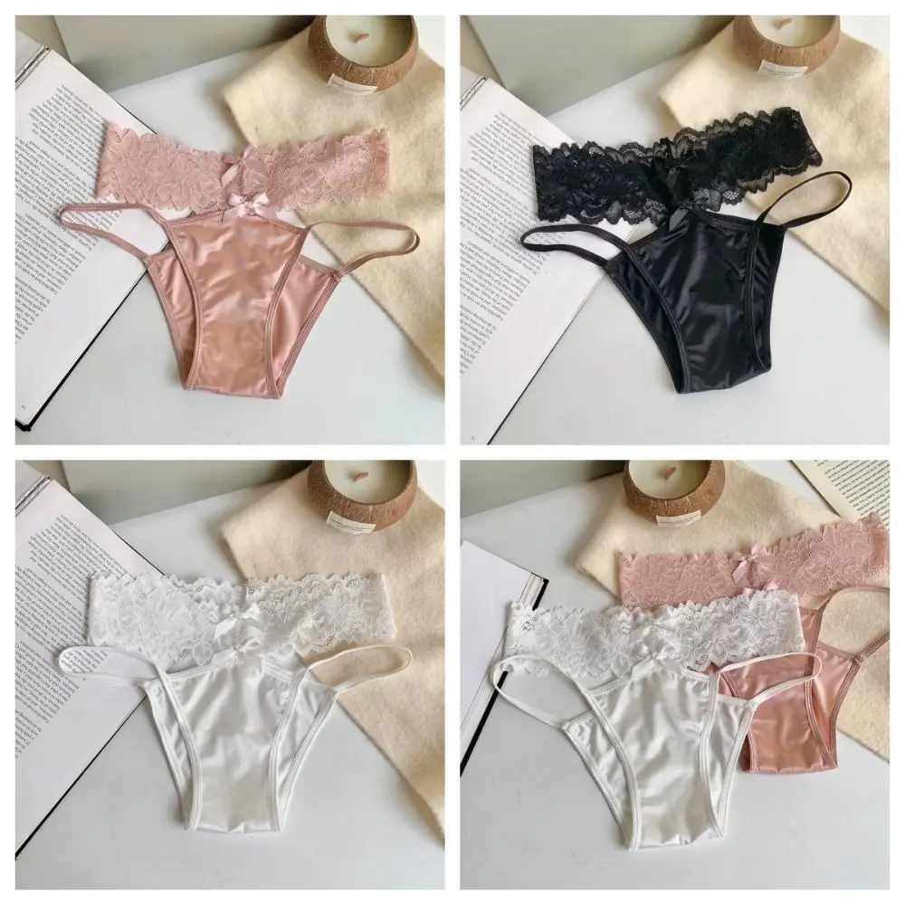 

Seamless Cotton Crotch Bow Lace Panties Satin Floral Sexy Panties Female Lingerie Briefs Low Waist Briefs Girl