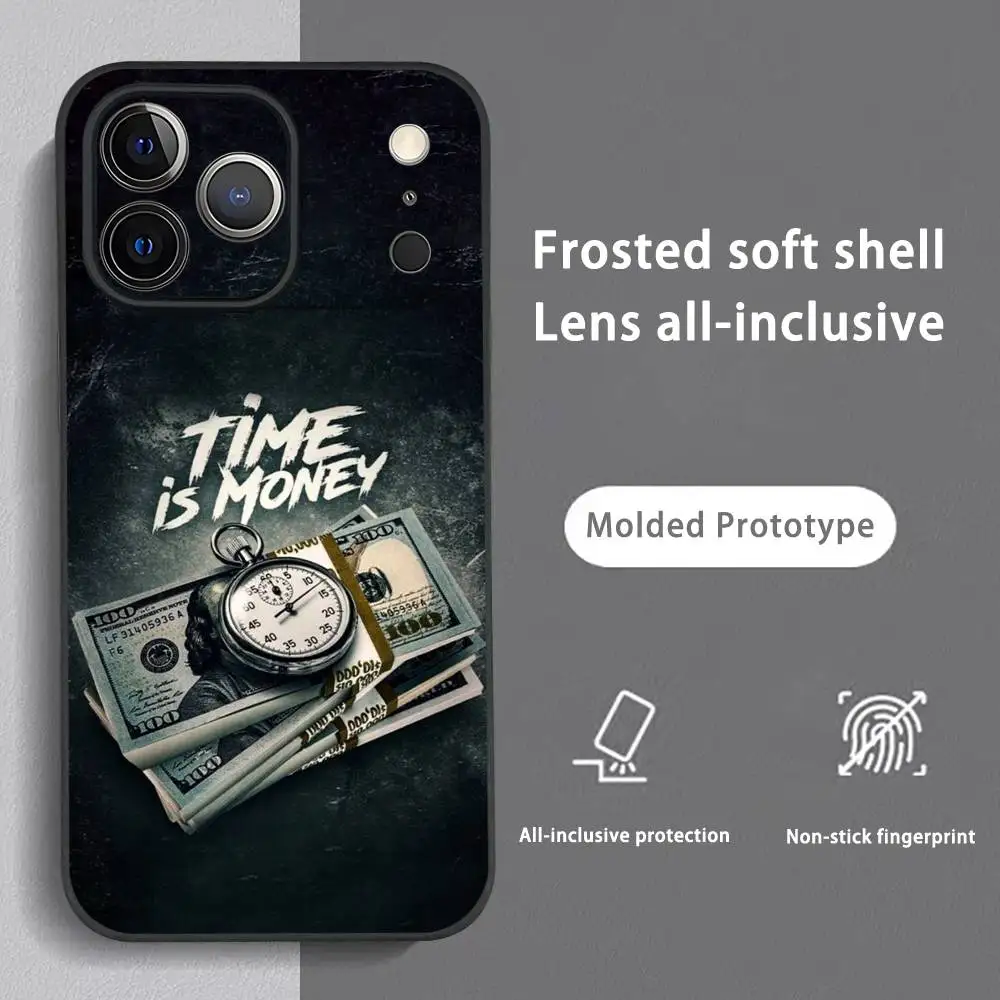 Funny Time is Money Phone Case For iPhone 17 16 15 14 13 12 11 Pro Max Plus Mini Black Frosted Soft Shell Funda - view 4