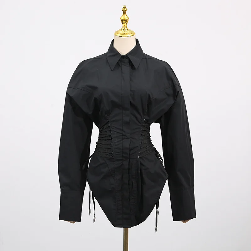 

Модная женская блузка с длинным рукавом и воротником-стойкой, облегающая, черная, весна-осень, новинка