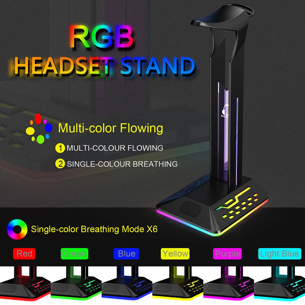 RGB Headphone Stand Rack RGB Universal Rack Hanger Bracket 2 USB Ports PC Desktop Earphone Holder for All Headsets Gamers Gaming