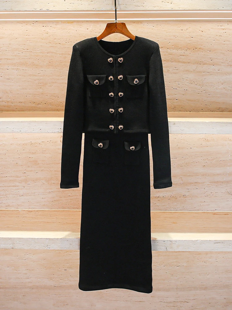 

High-End Knitted Cardigan And Skirt Set in Hepburn Style for Autumn Winter by SP Home South Oil Fashion Ladies Ensemble