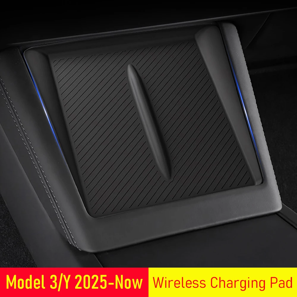 

Беспроводная зарядная панель для Tesla Model 3 Y Juniper 2025 2026, коврики для зарядного устройства для телефона на центральной консоли, противоскользящие аксессуары для интерьера