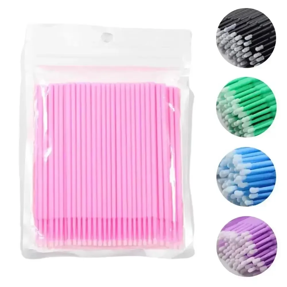 100 Stuks Duurzame Wegwerp Micro Borstel Wimper Verlenging Wimper Lijm Applicator Reiniging Q-Tip Make-Up Tools