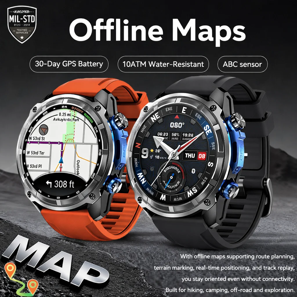 2026 New Durable GPS Smart Watch Multi-band GPS Built in Offline Map 860mAhbattery Compass 10ATM Waterproof Swimming Smart Watch