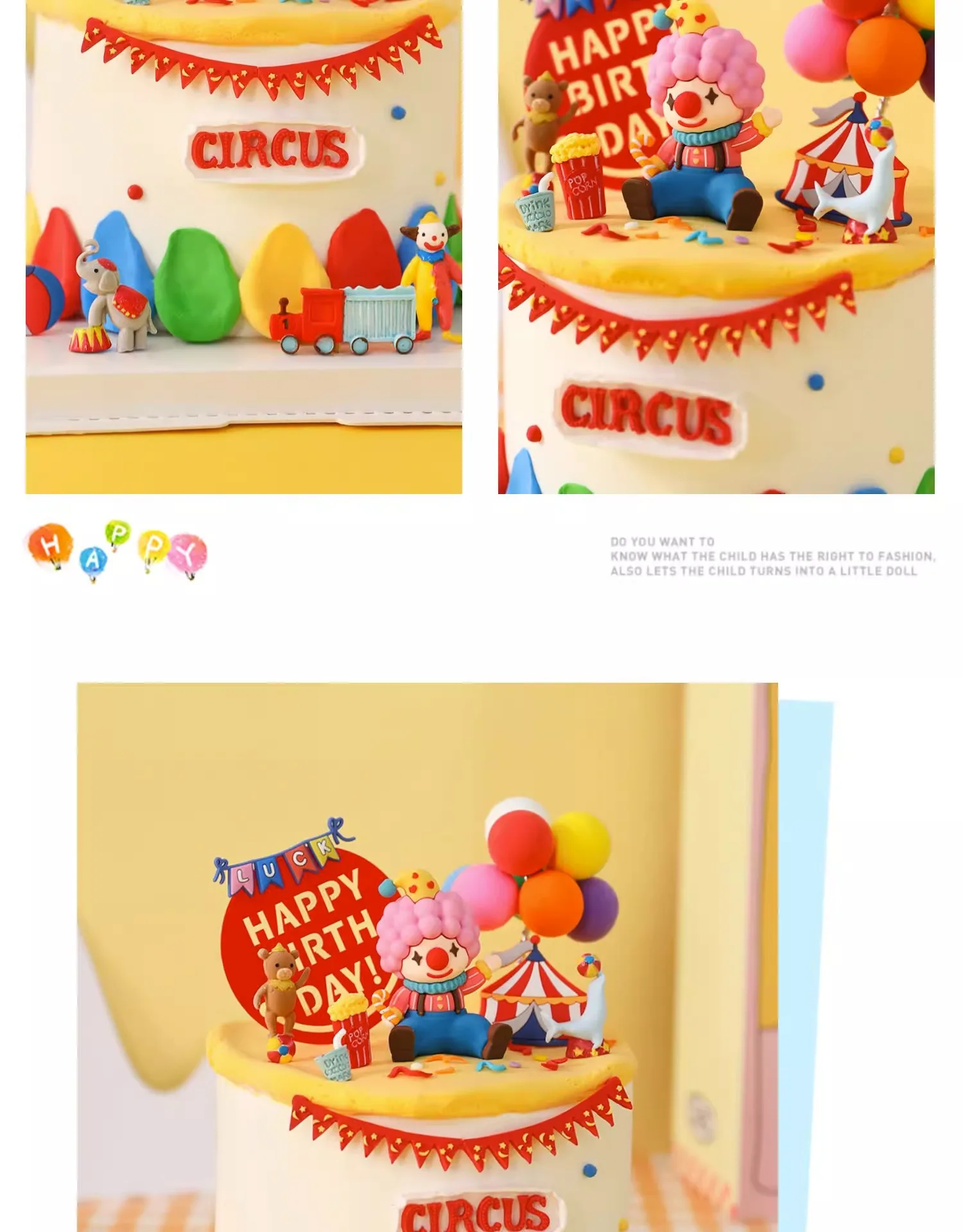 Zirkus-Kuchenaufsätze, Clown, Zirkustiere, Löwe, Elefant, Affe für Kinder, alles Gute zum 1. Geburtstag, Party, Kuchendekorationen, buntes Thema – Detail 2