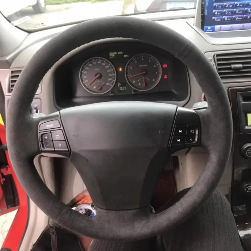 

Custom Hand-stitched Black Suede Leather Steering Wheel Cover For Volvo S40 2006-2012 V50 2005-2011 Car Accessories