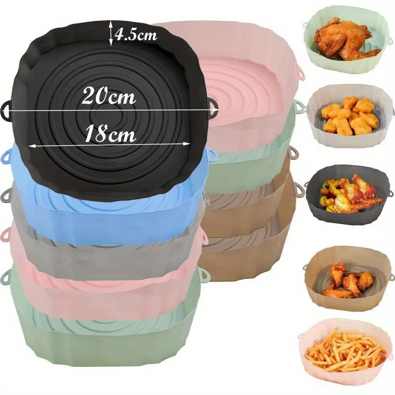 20 CM Silicone Air Fryer Oven Baking Pan Pizza Fried Chicken Air Fryer Silicone Basket Reusable Air Fryer Pan Mat Accessory