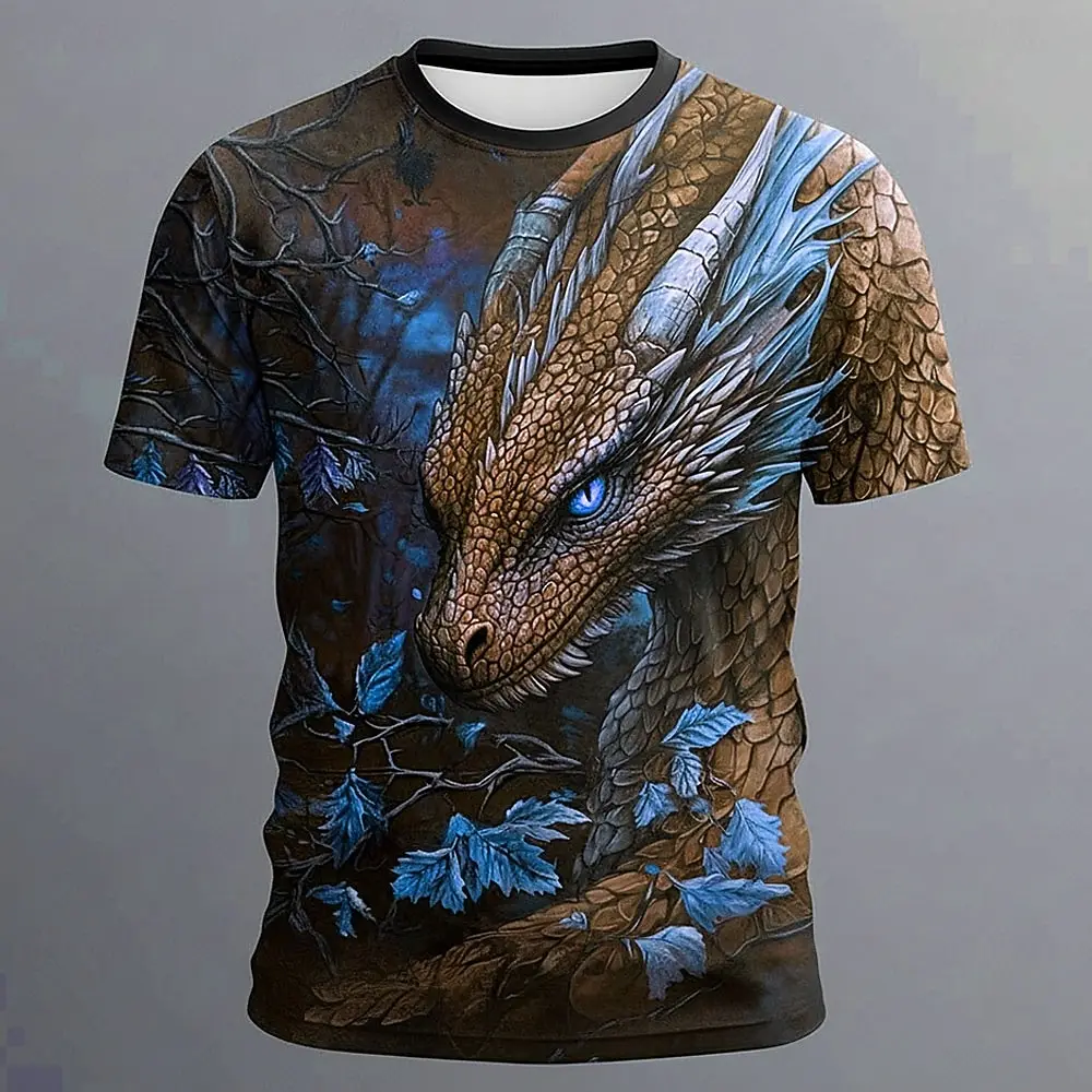Mystic Purple Forest Dragon 3D Print Men’s Short Sleeve T-Shirt Fantasy Animal Crew Neck Casual Tee