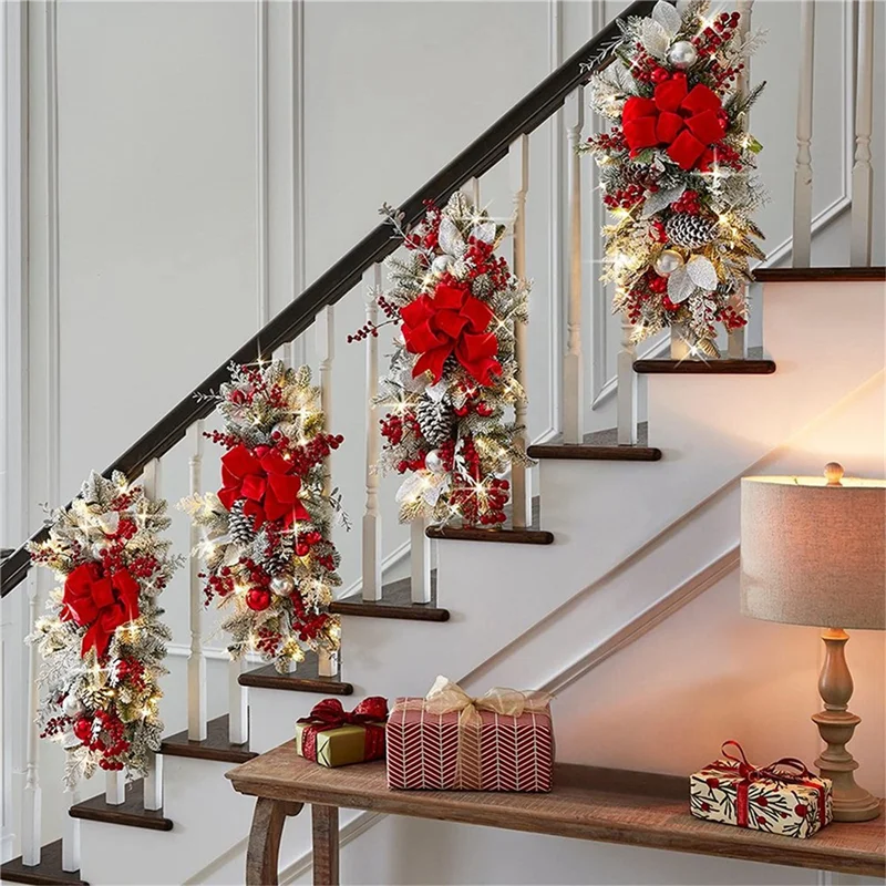 Christmas Swag, Stair Christmas Garland for Stairs, Door, Fireplace, Window, Outdoor Indoor Christmas Decor Gold HOT