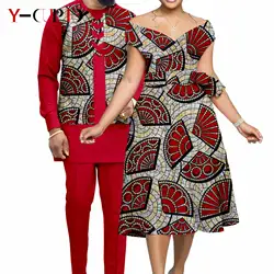 Ensemble haut et pantalon assortis pour hommes et femmes, robes trapèze à imprimé africain, tenues uniques, vêtements de couple, Dashiki, Riche Bazin, Y23C075