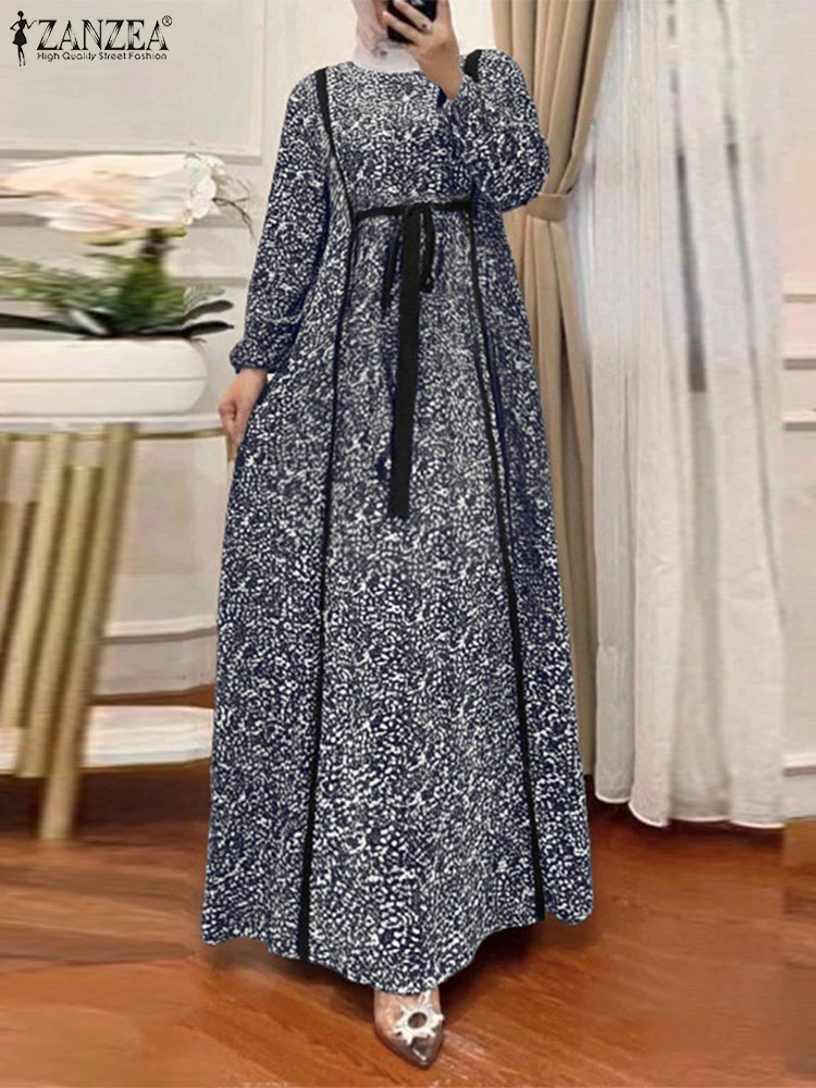 

Women Autumn Maxi Dress ZANZEA Muslim Abaya Robe Femme Vintage Long Sleeve Loose Printed Sundress Bohemain Floral Vestidos 2025