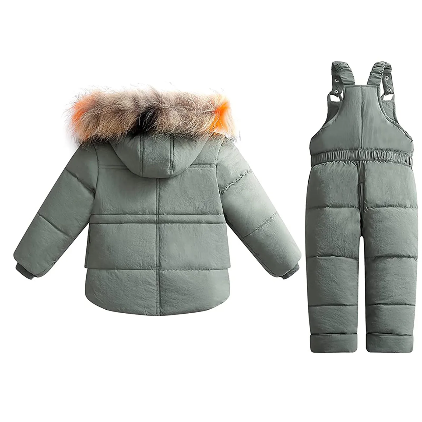 Fashionable Winter Down Jacket Fur Hooded Baby Boy Girl Overalls Warm Kids Coat Child Snowsuit Snow Toddler 2 Piece Clothing