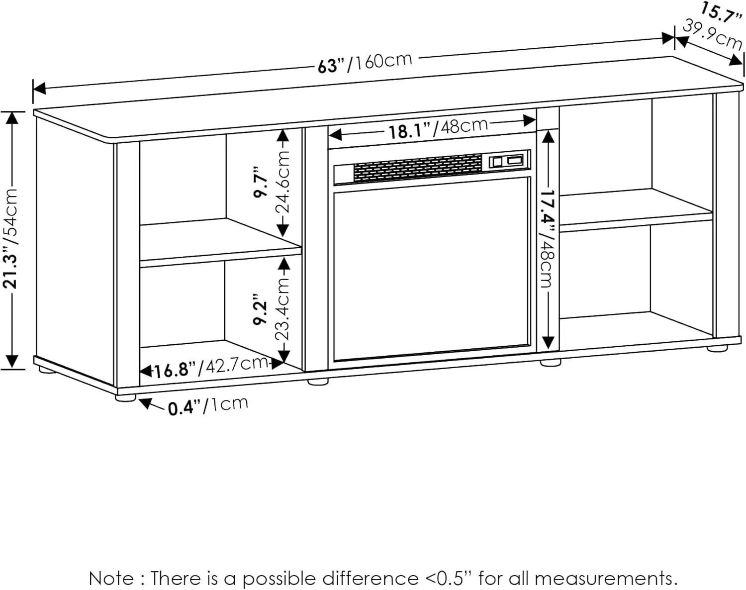 Classic 70 Inch Tv Stand With Fireplace, Americano