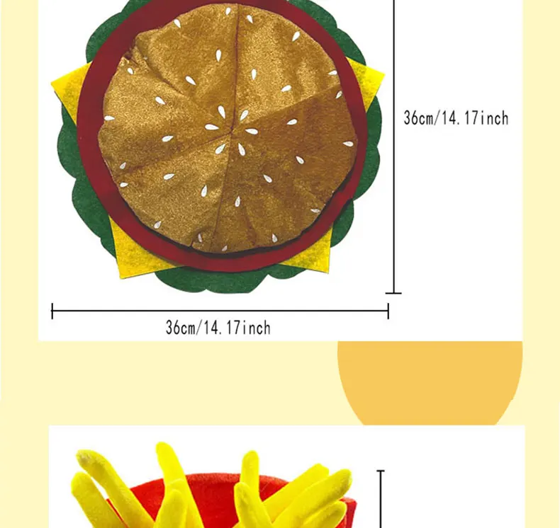 Niedliches, neuartiges Food-Hut-Set, 4-teilig – Hamburger, Pommes Frites, Pizza und Drumstick für Partys, Freizeitkleidung und Geschenke – Detail 9
