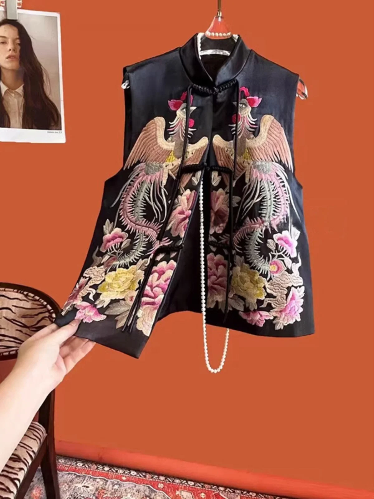 سترة نسائية فضفاضة مطرزة صينية Sle بياقة واقفة وزر أمامي سترة ثقيلة للعمل بنمط الفاوانيا للتنقل #1