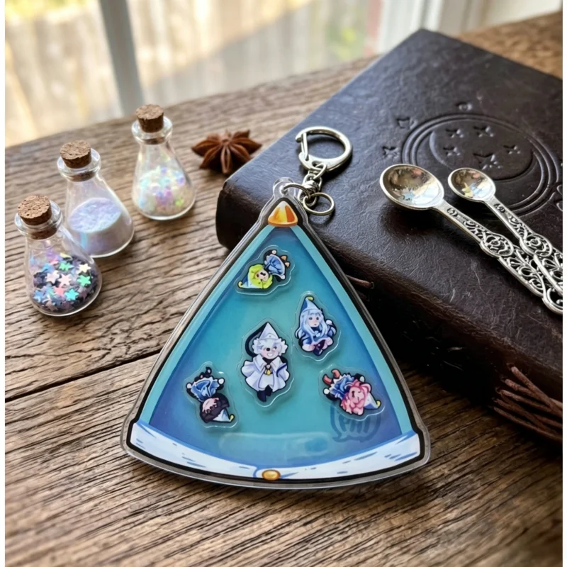 Porte-clés en acrylique Atelier Chapeau de Sorcière, Forme Chapeau de Magicien, Mini Personnage Flottant, Pompon Doré, Pendentif de Sac Anime, Décoration de Collection, Cadeau