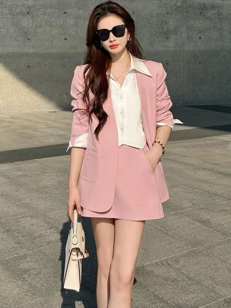 

Spring 2025 Women's Fashion Set High-End Feelings Short Skirt Semi-Body Shirt Outerwear Three-Piece Suit Anti-Aging Style