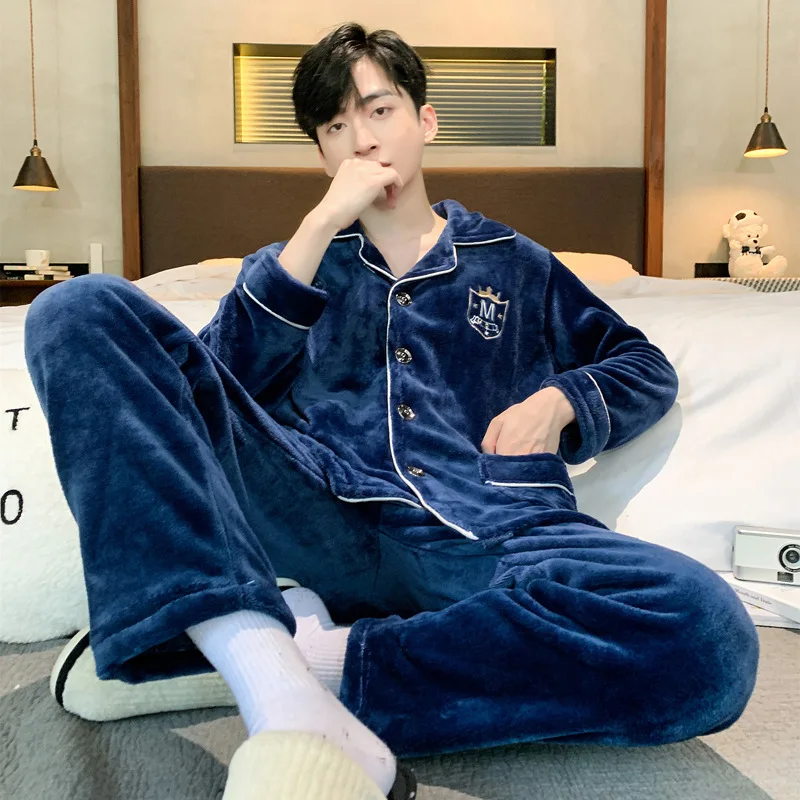 

Men's Pajamas Long-sleeved Cardigan Print Pyjamas Sleepwear Set Home Wear Men Nightwear Pijamas Sleep Tops