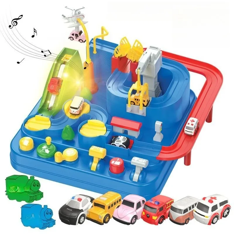 Children's Electric Rail Car Challenge Adventure Small Train Rail Car Parking Lot Inertial Sliding Children's Puzzle Toy