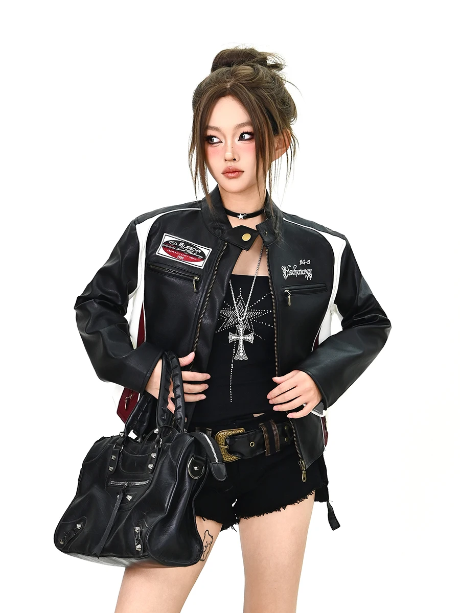 Giacca in Pelle PU da Donna Stile Street, Vestibilità Ampia, Collo Alto, Cappotto Corto, Tendenza Moda Primavera 2026, Stile Americano High Street