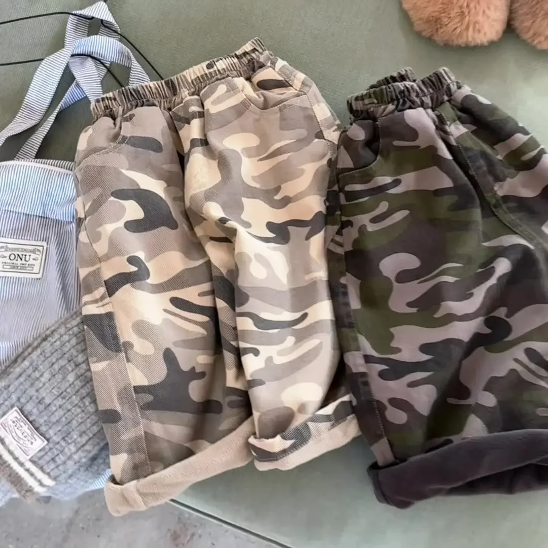 

2025 Kids Cotton Fleece Lined Camouflage Pants 1-6Y Girls Boys Casual Warm Elastic Waist Trousers Children Winter Bottoms Outfit