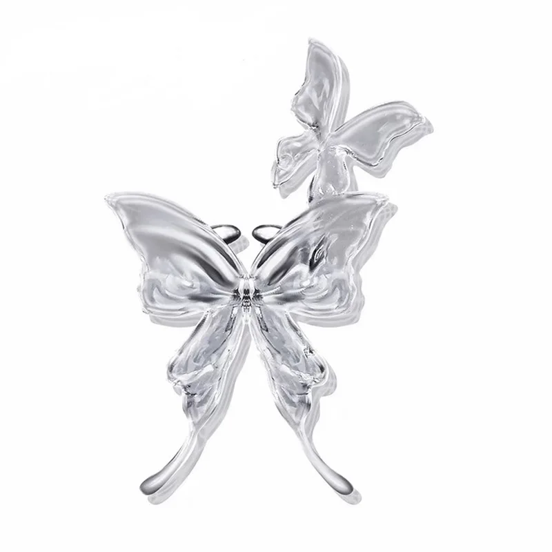 Trendy Street Shooting Attractive 3D Stereo Printing Transparent Butterfly Ring Flying Double Butterfly Fashion Ring Jewelry