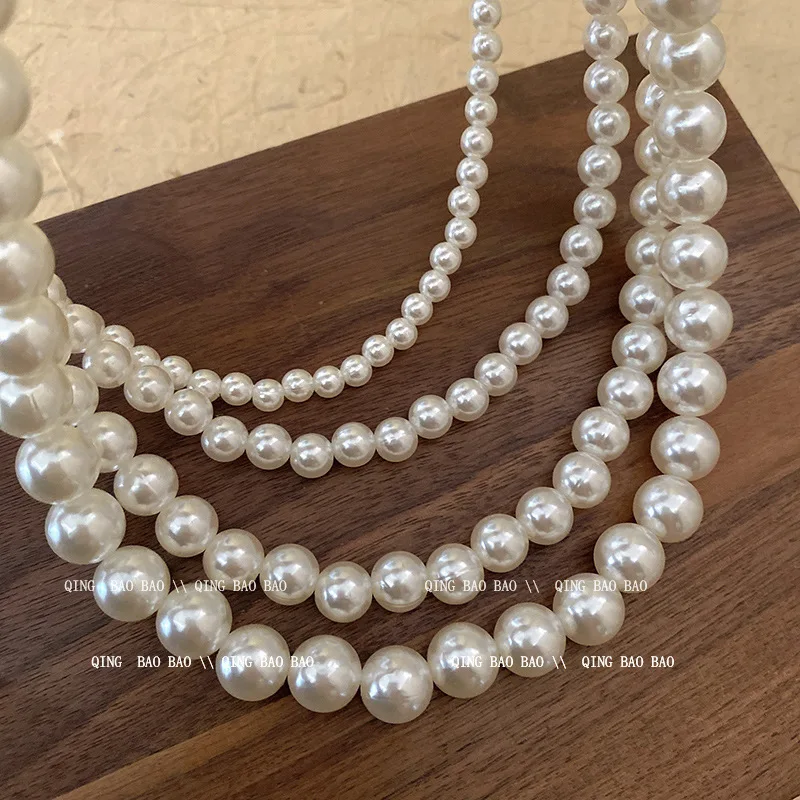 

6-18MM Super Fairy Simple Design Sense Highlight Plastic Multi-Color Round Pearl Sweater Chain Necklace Women's Fashion