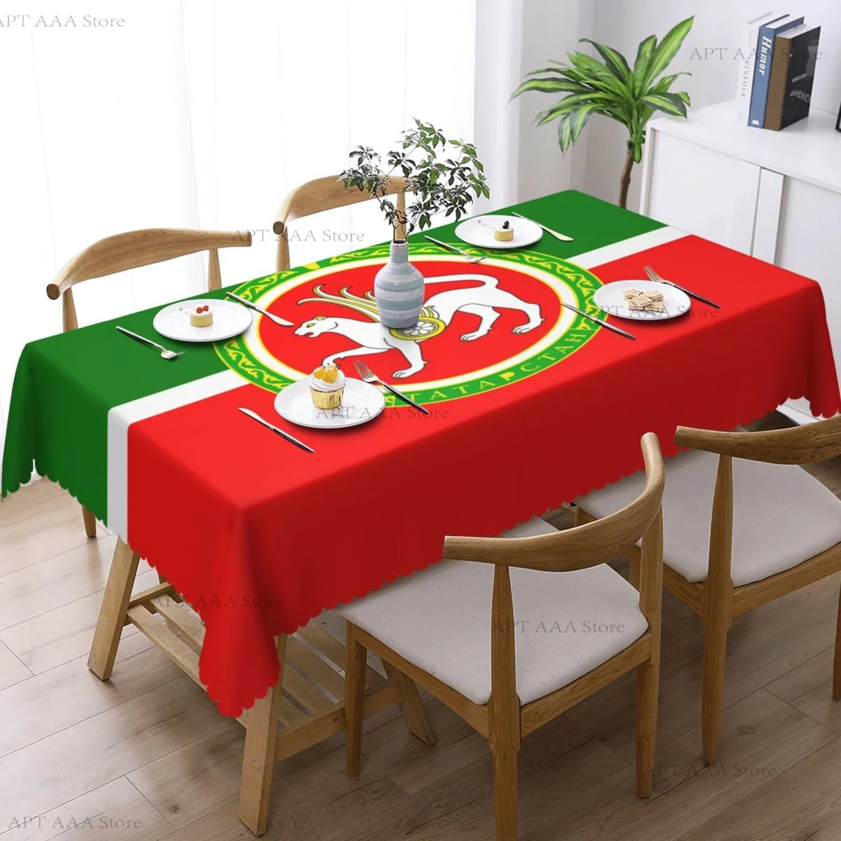 

Прямоугольная водонепроницаемая маслостойкая скатерть с флагом Татарстан, покрытие для стола, 45-50 дюймов, подходит для богемной геометрической скатерти