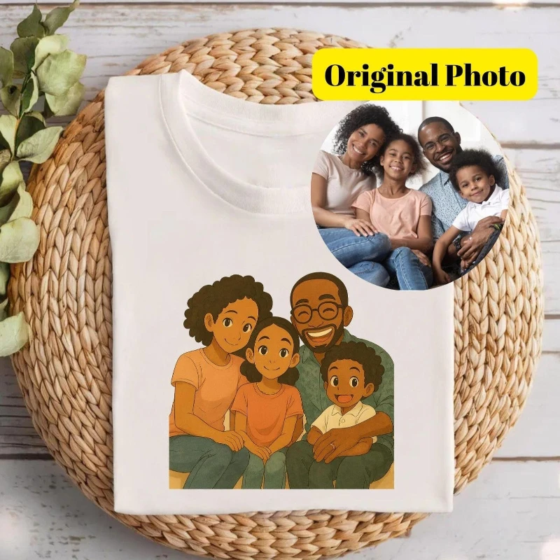 Custom photo shirt Black Family T-Shirt Personalized picture group Anime Custom man women kids shirt Family Gift Cotton clothes