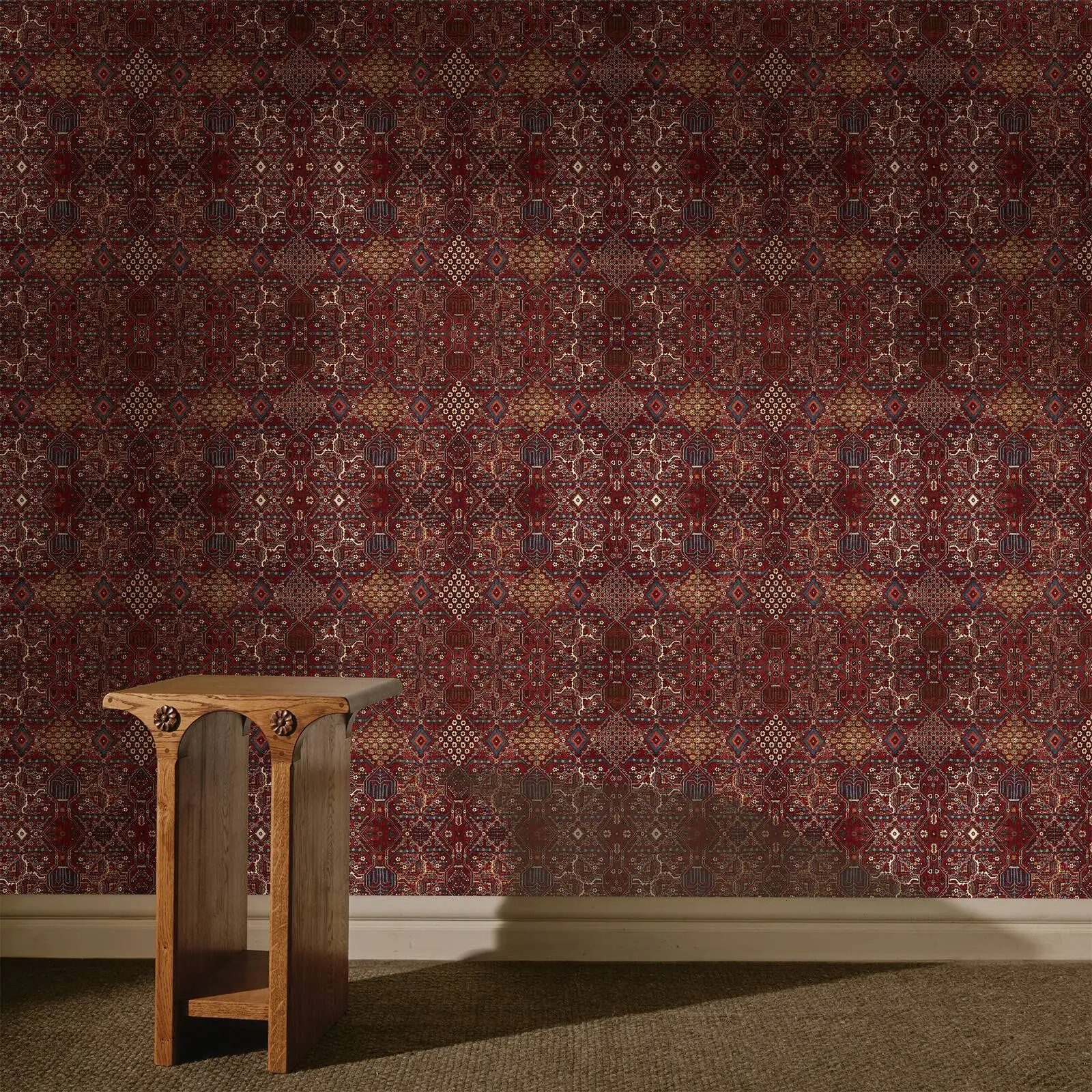 Customized murals European style red flowers flat wallpaper home decor, covering the entire house with geometric patterns mural