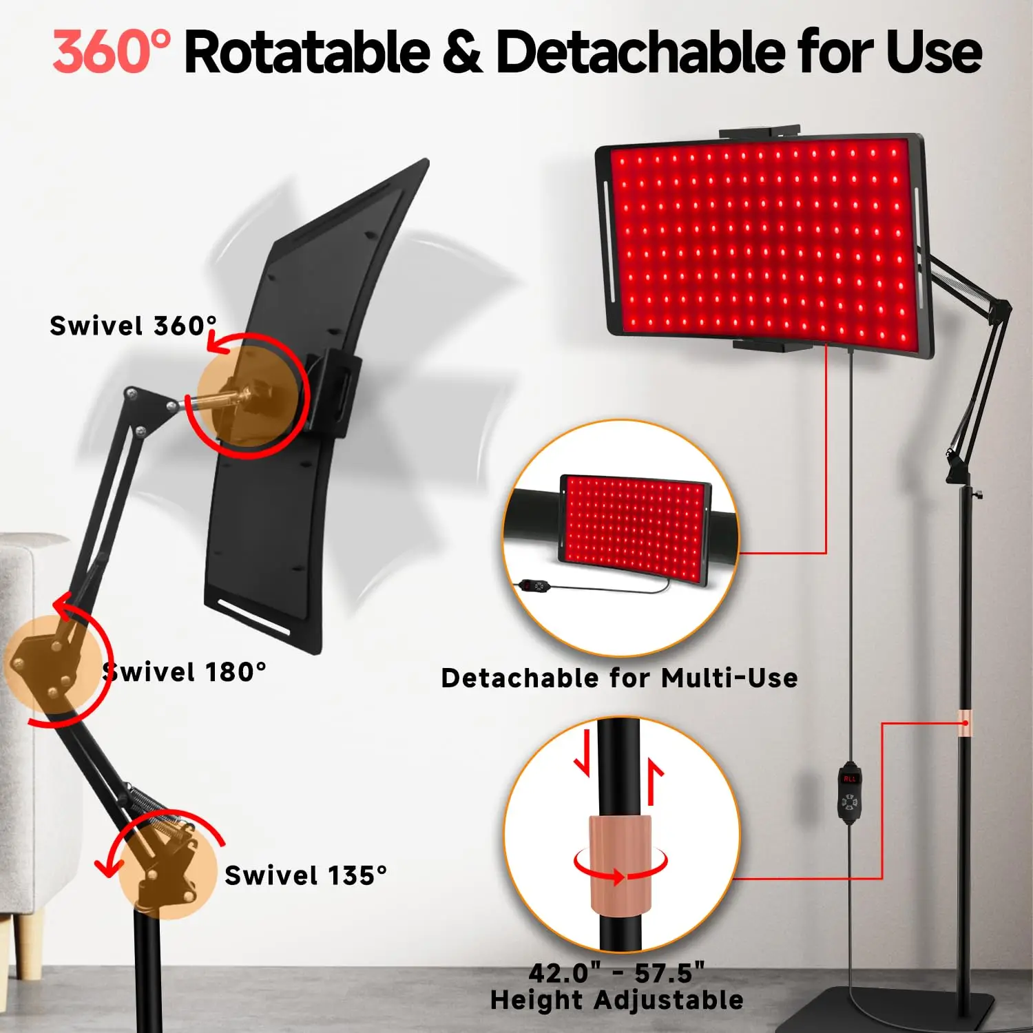 赤外線ライトセラピーパネル（スタンドとベルト付き）、660nm赤色光と850nm近赤外線LED赤色光療法デバイス（家庭用）