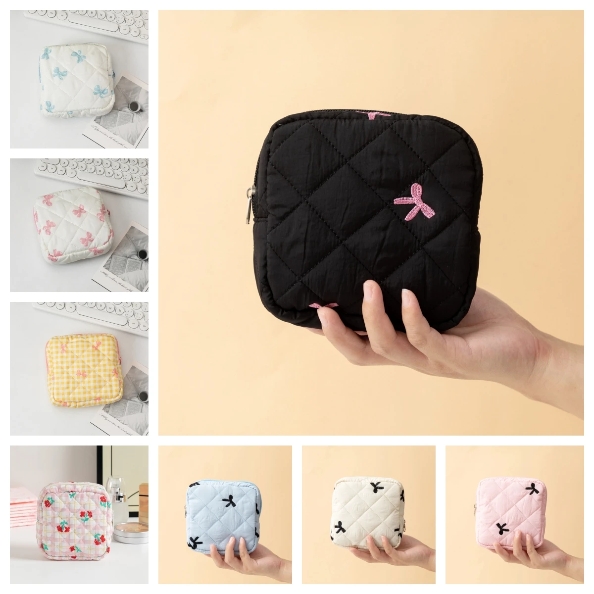 Girls Cute Floral Bows Sanitary Pad Pouch Portable Sanitary Napkin Bag Lipstick Cosmetic Bag Makeup Bags Coin Purse Coin Pouch