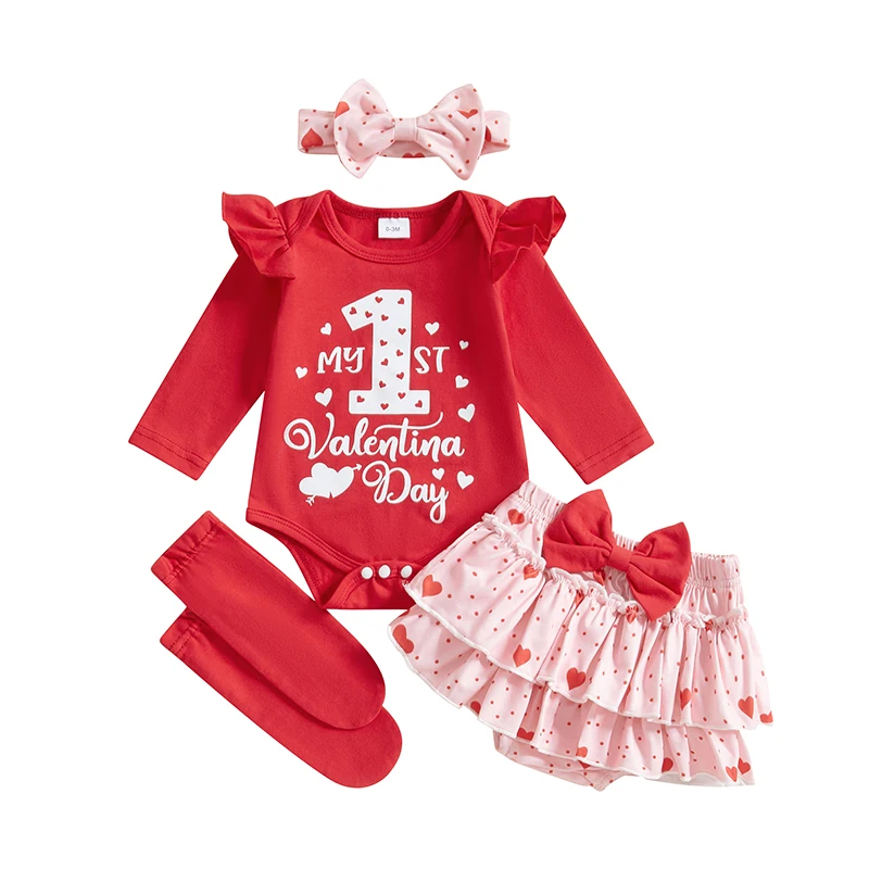 

Baby Girl Valentines Day Outfits Letter Print Long Sleeve Romper Tutu Skirt Headband Set Newborn Baby Girls Clothes