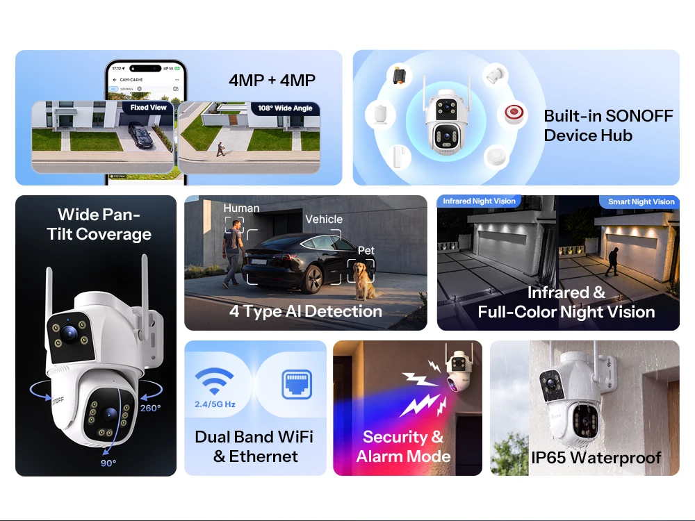 SONOFF CAM Outdoor DUO Outdoor Smart Sicherheitskamera Zigbee Hub Dual 4MP Objektiv Vollfarbige Nachtsicht WiFi & Ethernet CAM-C44HE – Detail 2