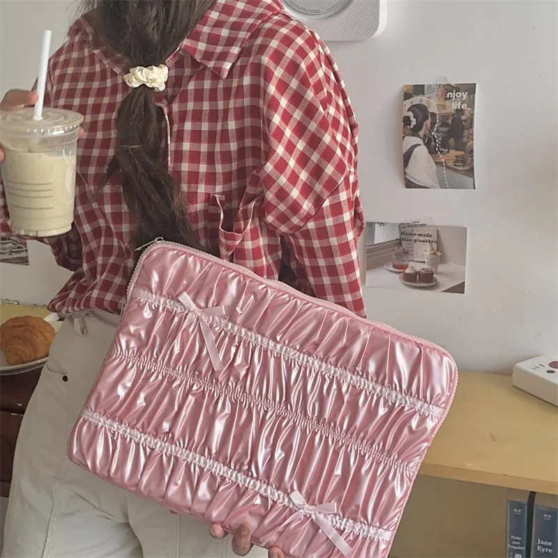 Capa fofa para laptop com laço, 13.3/14/15/15.6 polegadas, para macbook, xiaomi, lenovo, dell, notebook, capa macia, ipad10.5/10.9/11