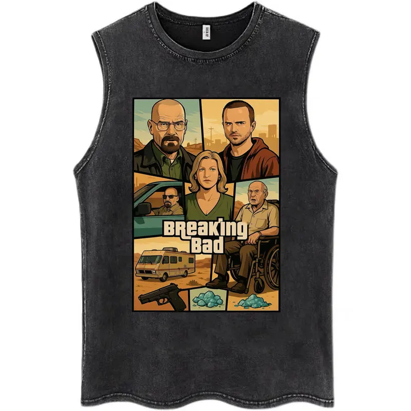 Washed Breaking Bad Heisenberg Tank Tops Better Call Saul Los Pollos Harajuku Vests Men Women Cotton Oversized Sleeveless Tshirt