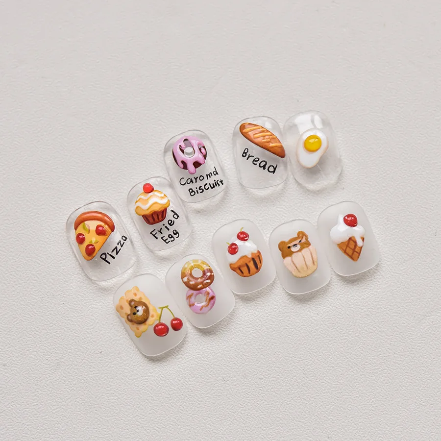 5D Glossy Jelly Lovely Lamb Cute Sweet Dessert Toast Bread Biscuit Ice Cream Adhesive Nail Art Stickers Decals Manicure Charms